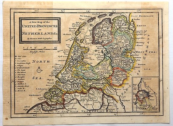 MOLL, H., A New Map of the United Provinces of Netherlands., antique map, old maps