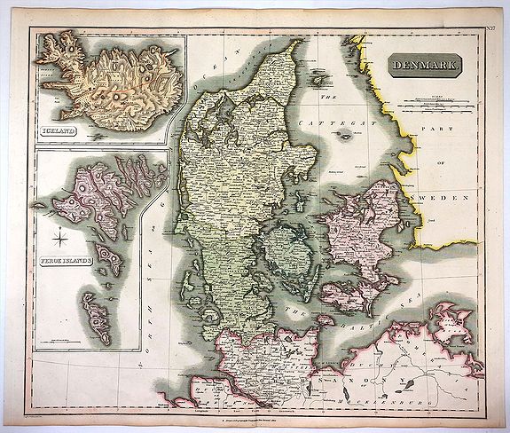 THOMSON, J., Denmark, Iceland & Feroe Islands., antique map, old maps