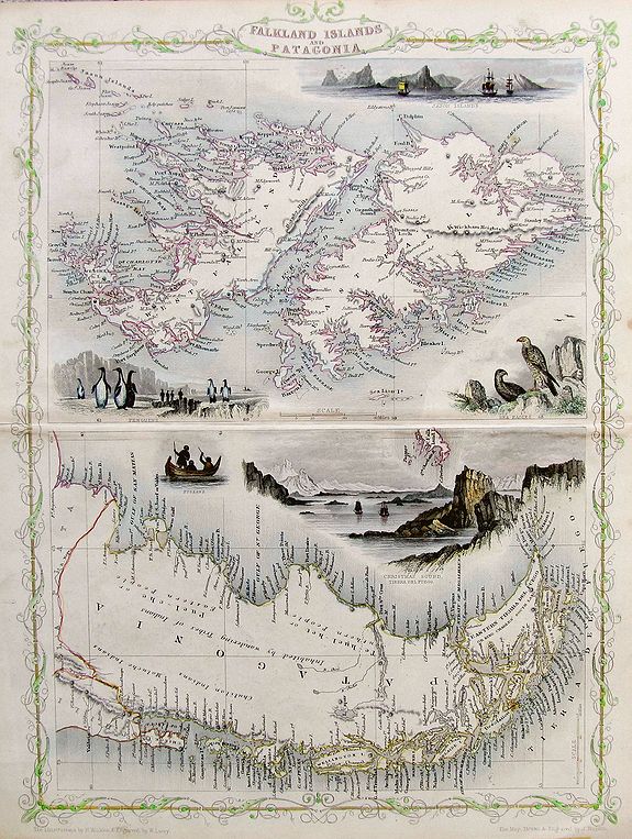 TALLIS, J., Falkland Islands and Patagonia., antique map, old maps