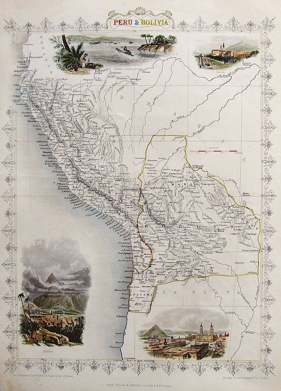 TALLIS, J., Peru & Bolivia, antique map, old maps