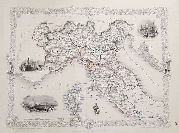 TALLIS, J., Northern Italy., antique map, old maps