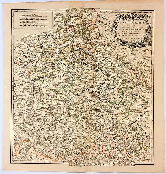 VAUGONDY, Robert., Le Cercle de Baviere Qui Comprend le Haut Palatinat, les Duchés de Haute et Basse Baviere et de Neuburg, L'Archevéché de Salzburg…, antique map, old maps
