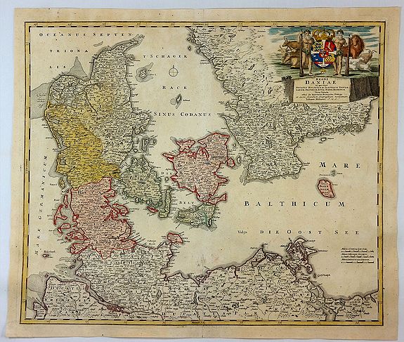 HOMANN HEIRS., Regni Daniae., antique map, old maps