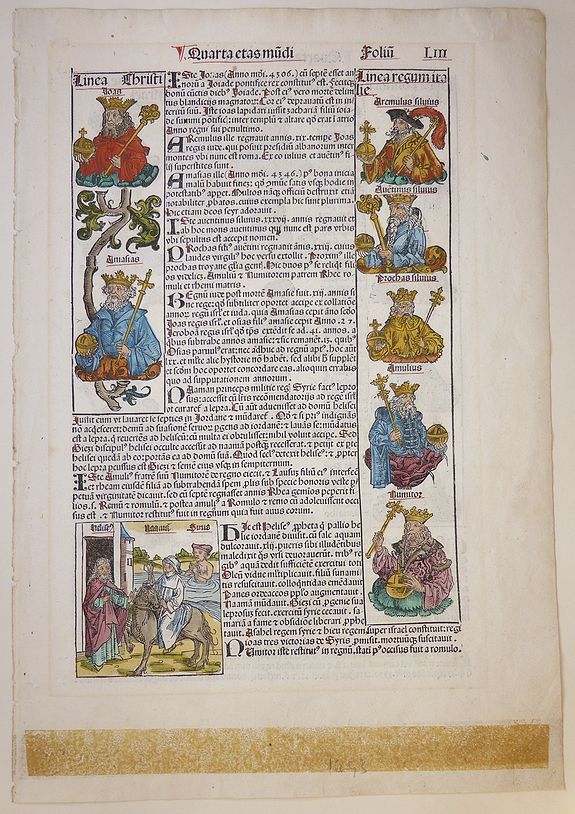 SCHEDEL, H., Quarta etas mudi Folium LIII. The prophet Elisha and King Cyrus, - Prophets and Kings of Israel., antique map, old maps