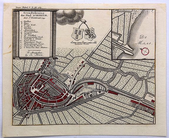 TIRION, I,, Grondtekening der Stad Schiedam., antique map, old maps