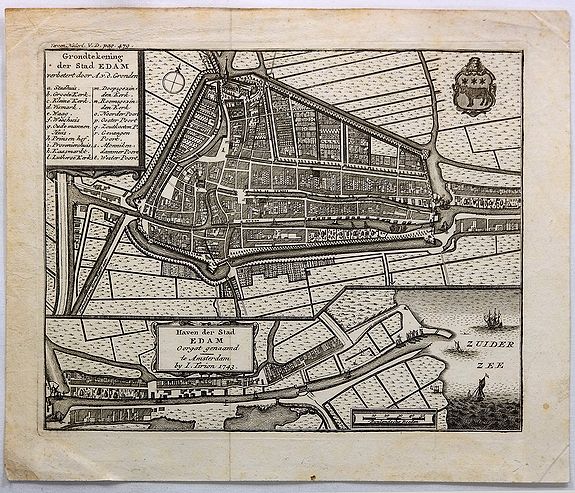 TIRION, I., Grondtekening der Stad Edam., antique map, old maps
