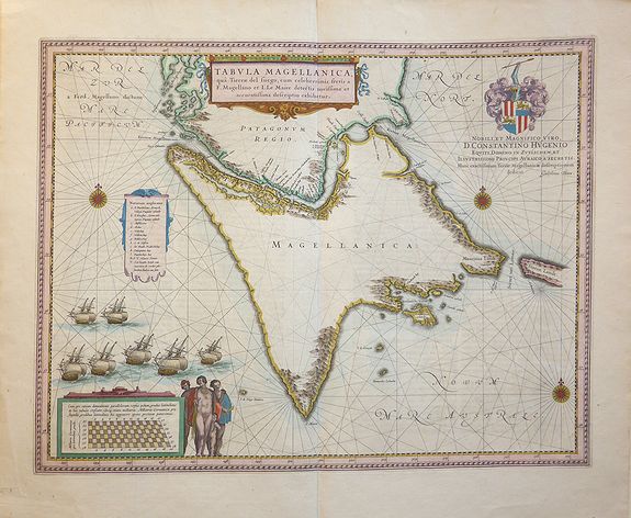 BLAEU, Joan, Tabula Magellanica, qua Tierra del fuego, cum celeberrimis fretis a F. Magellano et I. Le Maire dedectis novissima et accuratissima descriptio exhibetur. , antique map, old maps