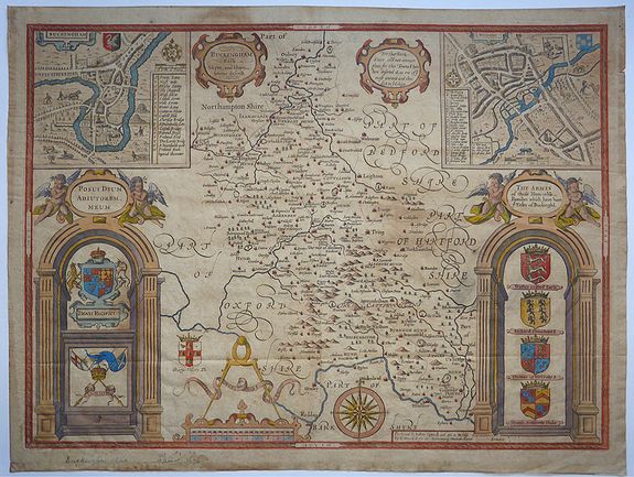 John Speed - Dicey & Co., BUCKINGHAM Both Shyre and Shire towne describ., antique map, old maps