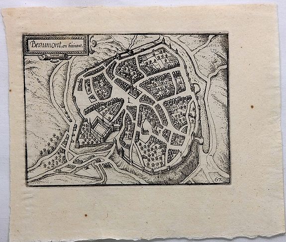 GUICCIARDINI, G., Beaumont en Hainaut., antique map, old maps