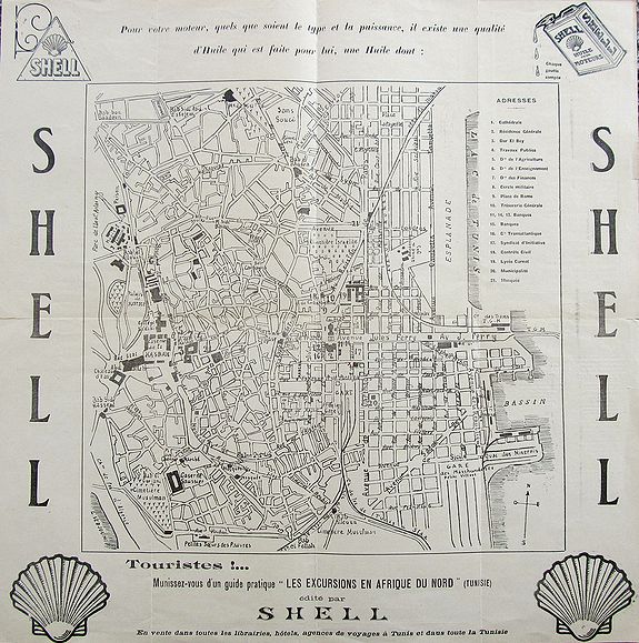 SHELL., Plan de Tunis., antique map, old maps