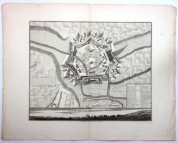 COVENS & MORTIER., Plan et Profil de la Ville de Maubeuge., antique map, old maps