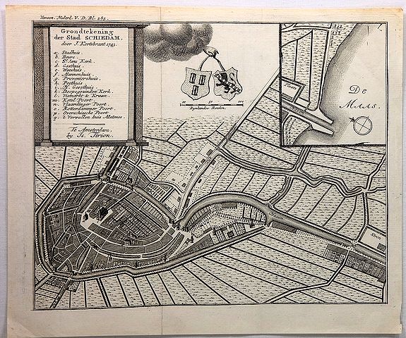 TIRION, I., Grondtekening der Stad Schiedam., antique map, old maps