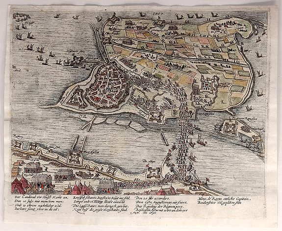 HOGENBERG, F., Der Candinal vor Hulst Komt An…, antique map, old maps