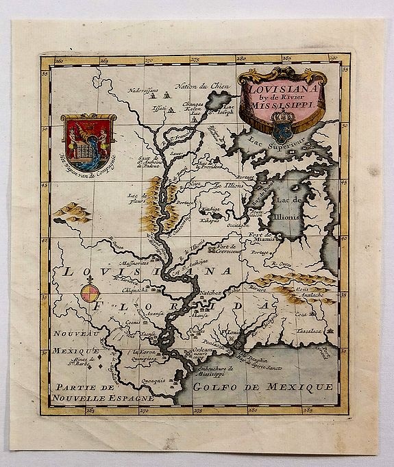 LAW, J., Lousiana by de Rivier Missisippi., antique map, old maps
