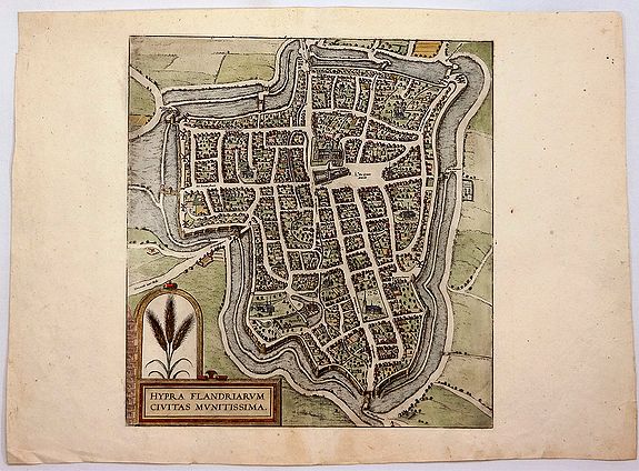BRAUN, G / HOGENBERG, F., Hypra Flandriarum Civitas Munitissima. , antique map, old maps