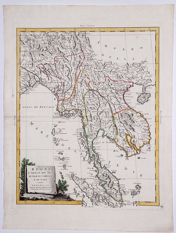 Zatta, Antonio., Regni D'Aracan Del Pegu Di Siam Di Camboge E Di Laos., antique map, old maps