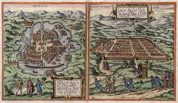 BRAUN, G. & HOGENBERG, F., Mexico. & Cusco regni Peru in novo orbe caput., antique map, old maps