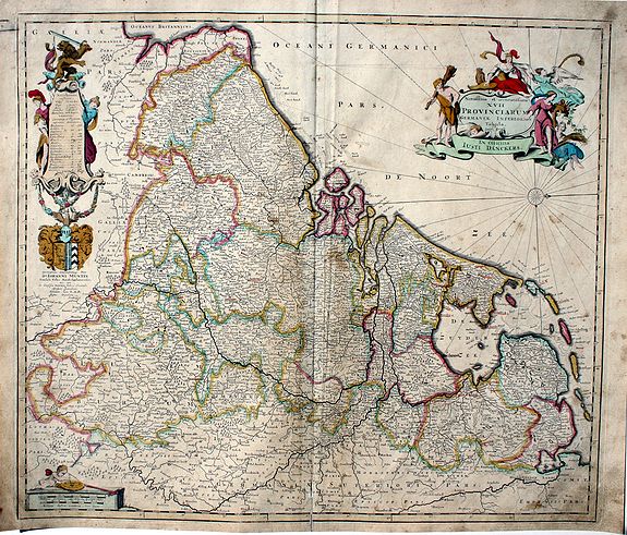 DANCKERTS, J., Novissima et accuratissima XVII provinciarum Germaniae Inferioris Tabula., antique map, old maps