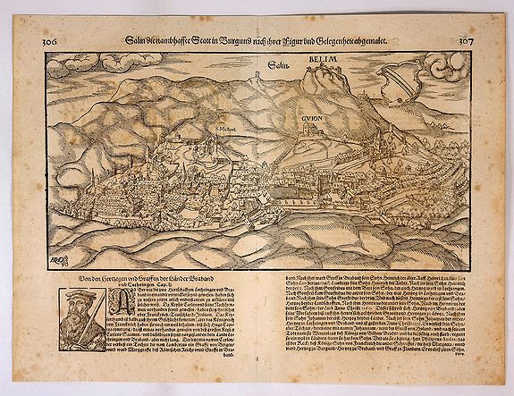 MUNSTER, S., Salin die Namhaffte Stadt in Burgund Nach Ihrer Figur und Gelegenheit Abgemalet., antique map, old maps