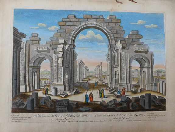 SAYER, R., The Entrance into the Temple of the Sun in Palmira, from the East - L'Entrie du Temple du Soleil dans Palmira, du côté de l'Orient., antique map, old maps