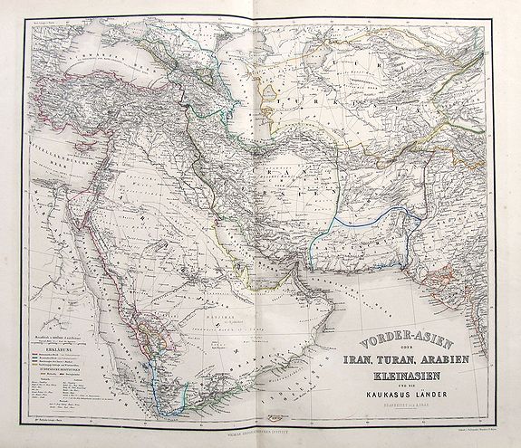 GRÄF, A., Vorder-Asien oder Iran, Turan, Arabien, Kleinasien und die Kaukasus Länder., antique map, old maps
