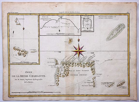 BONNE, R., Isles de la Reine Charlotte., antique map, old maps