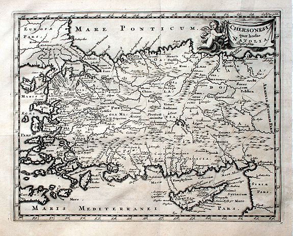 Cluver, P., Chersonesi Quae Hodie Natolia Descripto. (shows Cyprus), antique map, old maps