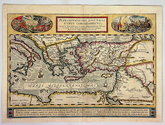 ORTELIUS, A., Peregrinationis Divi Pavli Typus Corographicus…, antique map, old maps