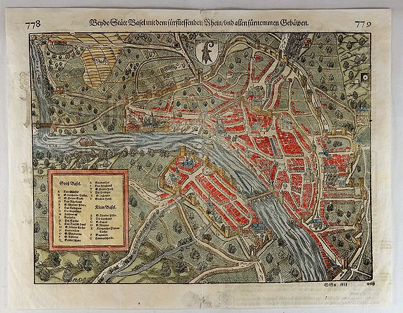 MÜNSTER , S., Bende Statt Basel mit dem Furssiessenden Rhein., antique map, old maps