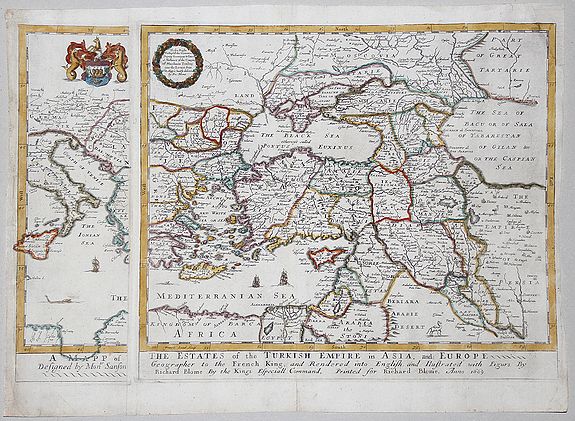 BLOME, Richard., A MAPP of THE ESTATES of the TURKISH EMPIRE in ASIA, and EUROPE, 1669, antique map, old maps