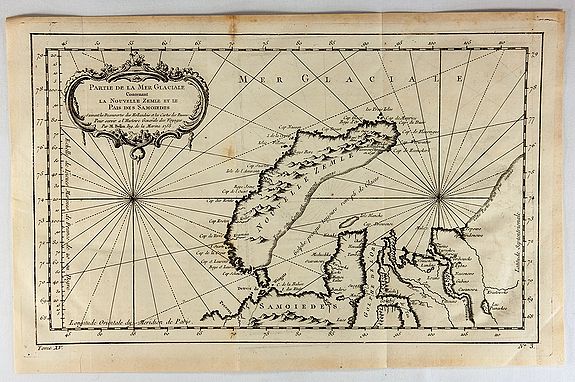 BELLIN, J., Partie de la Mer Glaciale Contenant la Nouvelle Zemble et le Pais des Samoiedes., antique map, old maps