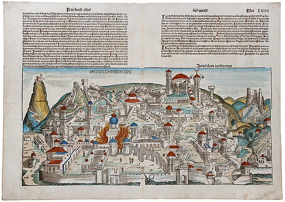 SCHEDEL, Hartmann., DESTRUCCIO IHEROSOLIME / Jerusalem zerstorung, antique map, old maps