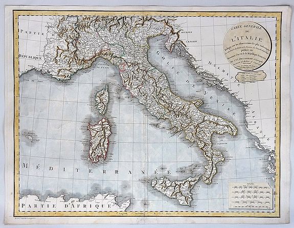 DELAMARCHE, C.F., Carte Generale de L’Italie Redigee Sur les Observations les Plus Authentiqueues., antique map, old maps