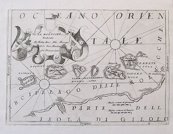 CORONELLI, V. M., Le Molucche, Dedicate al Molto Rev: Pre Maestro Carlo Tosi, Min Congio Provinceale., antique map, old maps