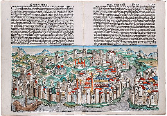 SCHEDEL, Hartmann, CONSTANTINOPOLIS, view (Turkey, Instanbul)., antique map, old maps