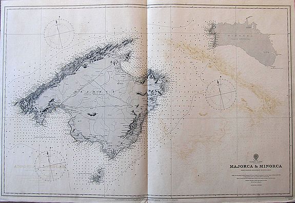 WELLER, E., Balearic Islands Majorca & Minorca from Spanish government surveys, 1890-3., antique map, old maps