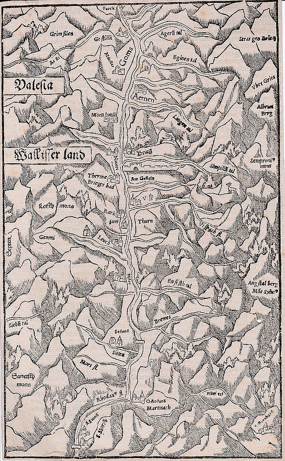 MÜNSTER, Sebastian, Valesia - Wallisserland., antique map, old maps