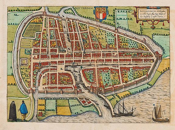 BRAUN,G. & HOGENBERG, F., Roterodamum (Rotterdam)., antique map, old maps