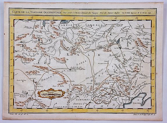 BELLIN, J., Carte de la Tartarie Occidentale Pour Servir a L’Histoire Generale des Voyages Tiree des Auteurs Anglois., antique map, old maps
