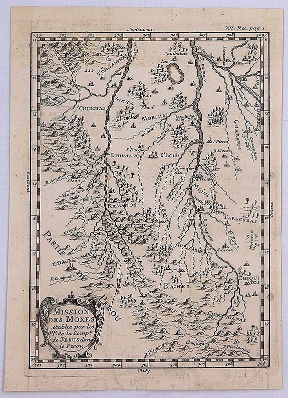 ANONYMOUS., Missiion des Moxes Etablie par les PP de la Comp’e de Jesus dans le Perou., antique map, old maps
