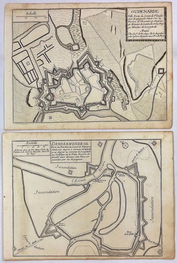 DE FER, N., Dendermonde Ville Forte des Pas Bas, du Comte de Flandres & Oudenarde Ville Forte du Comte de Flandre. . . , antique map, old maps