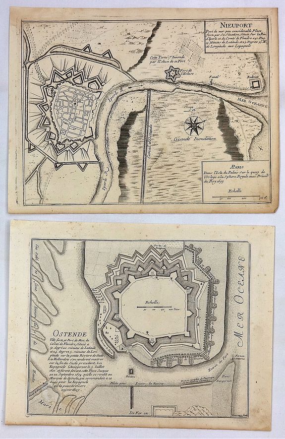DE FER, N., Ostende Ville Forte & Nieuport Port de Mer., antique map, old maps