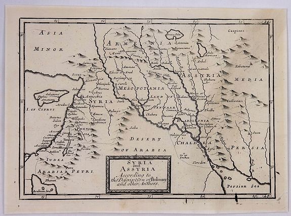 MOLL, Herman., Syria and Assyria According to the Description of Ptolomy and Other Authors., antique map, old maps