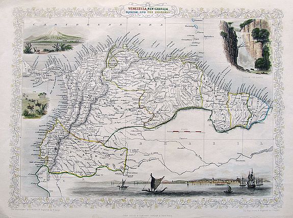 TALLIS, John., Venezuela, New Granada, Equador, and The Guayanas., antique map, old maps