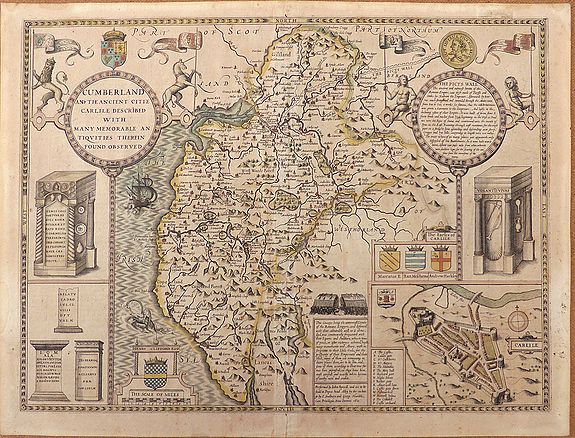 SPEED, John., Cumberland and the Ancient Citie Carlile Described with Many Memorable Antiquities Therein Found Observed., antique map, old maps