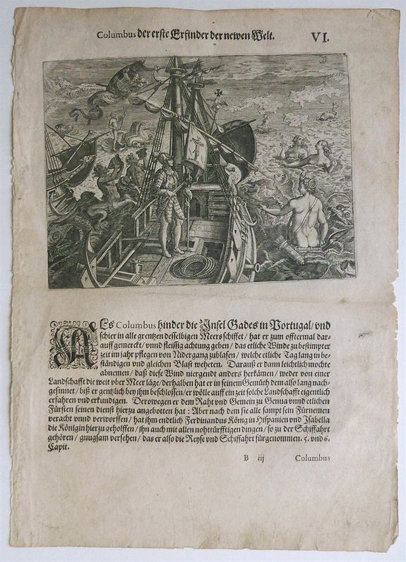 DEBRY, Theodor, Columbus der erste Erfinder der Newem Welt........ VI - Columbus, the First Inventor of the New World., antique map, old maps