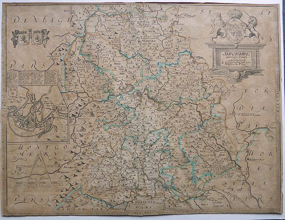 SAXTON, Christopher / LEA, Philip, Shropshire accuratly drawen and sett forth by C S, corrected with some Additions by P Lea., antique map, old maps