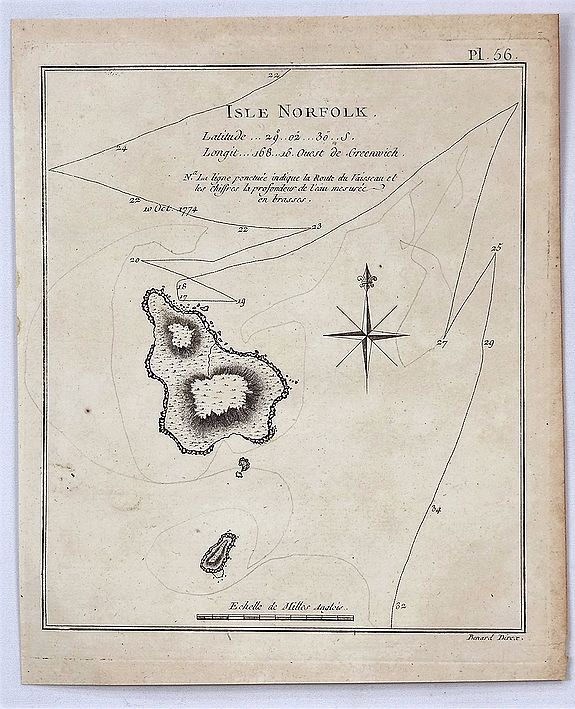 COOK, J., Isle Norfolk., antique map, old maps