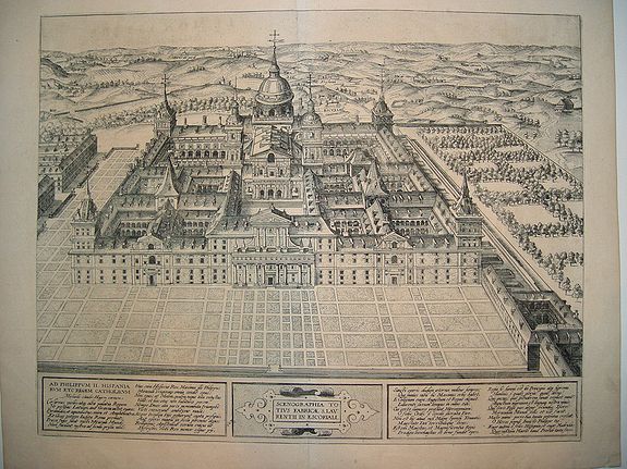Braun & Hogenberg, Scenographia to Tius Fabrica. S. Lau Renth in Escorial., antique map, old maps