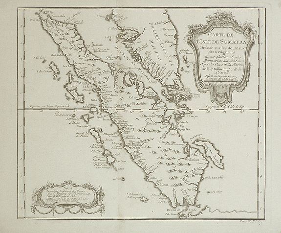 BELLIN, J.N., Carte de l'Isle de Sumatra Dréssée sur les Journaux des Navigateurs..., antique map, old maps